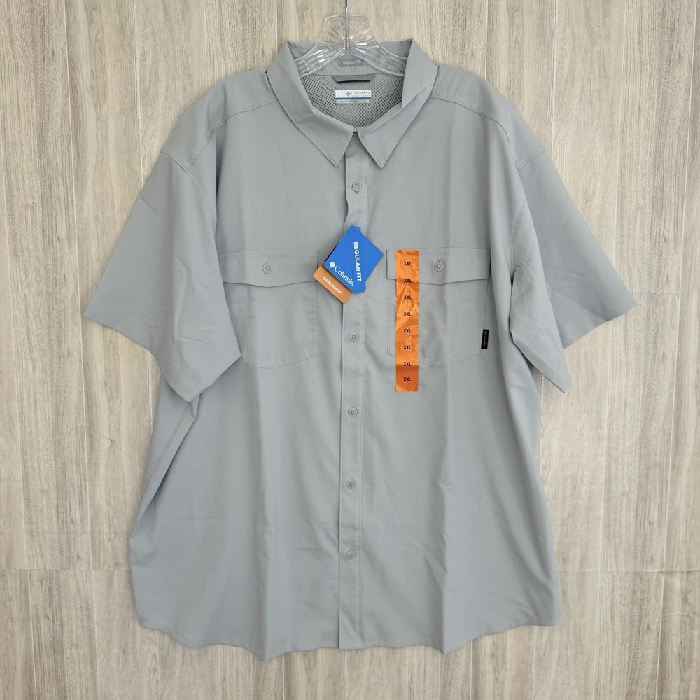 Columbia Shirt Men's XXL Omni-Shade Short Sleeve Gray Outdoor Fishing 2XL NWT